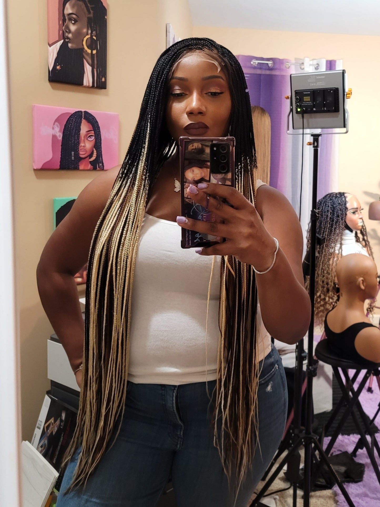 KEWI (MELANIN OMBRE) | Mini MIXED OMBRE Knotless Box Braids | 5x5 CLOSURE (Ready to Ship)
