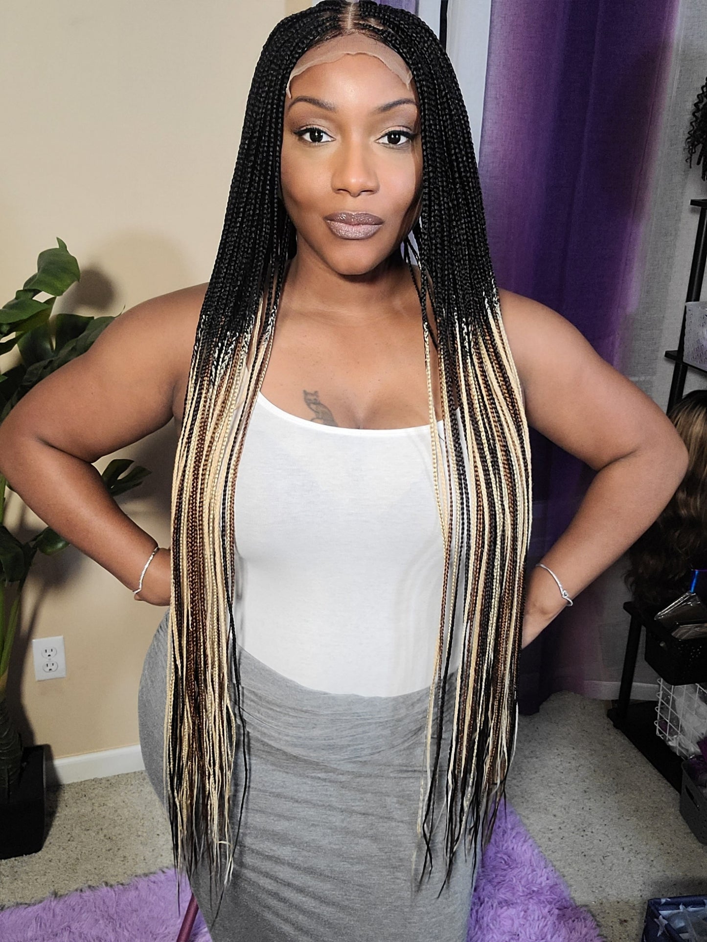 KEWI (MELANIN OMBRE) | Mini MIXED OMBRE Knotless Box Braids | 5x5 CLOSURE (Ready to Ship)