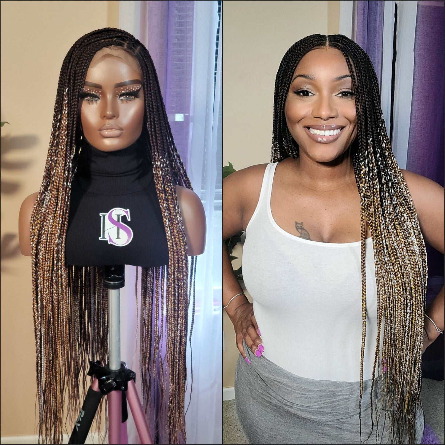 MORGAN (LATTE OMBRE)| Smedium Ombre Blended Mixed Colors Knotless Braids | FULL LACE (Ready to Ship)